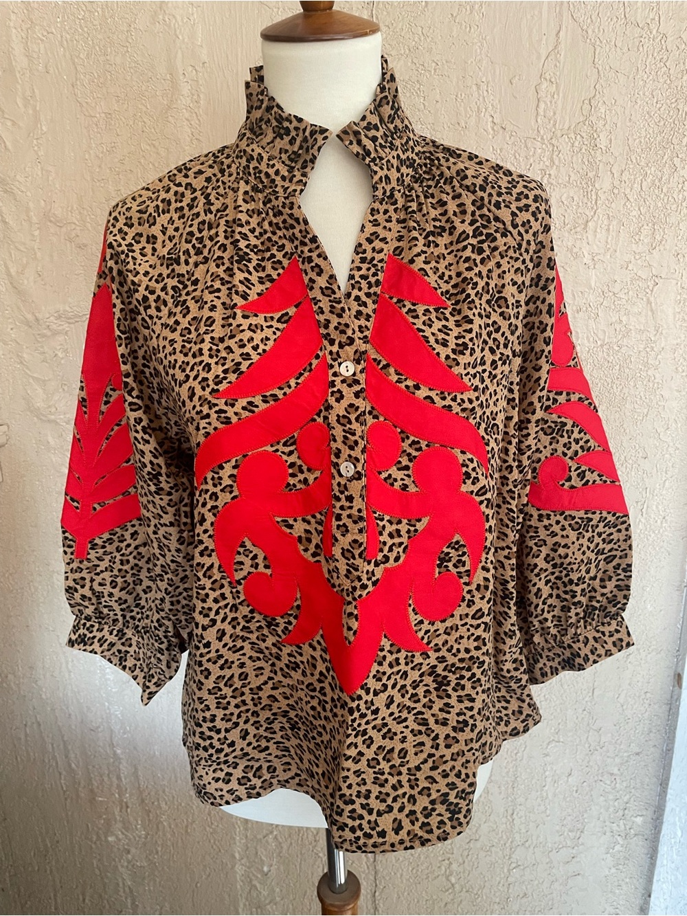 Jodifl Leopard Print Blouse with Red Appliqué